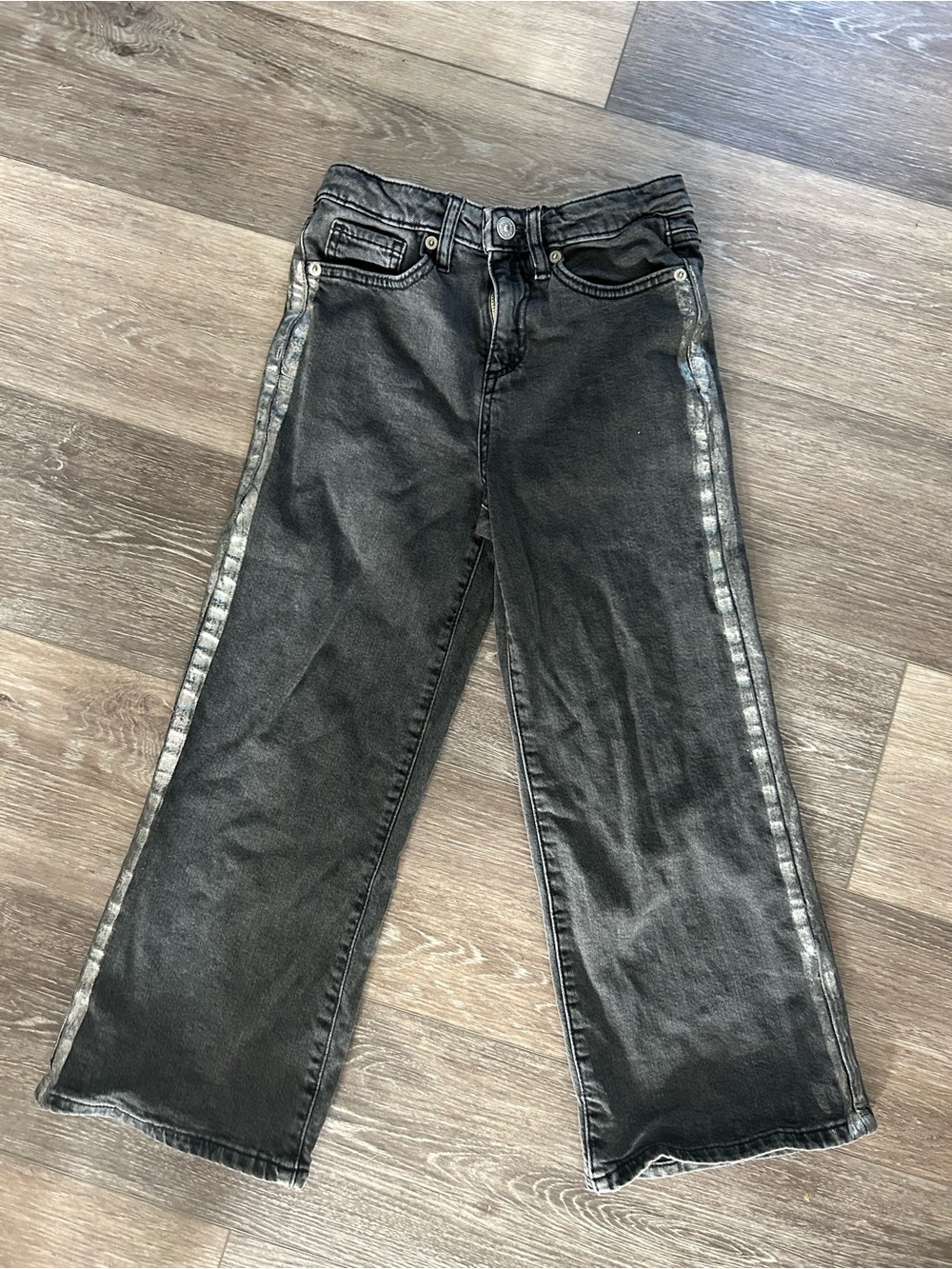 Tapered Wide-Leg Jeans with Silver Side Stripe